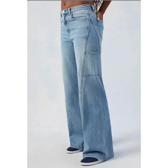 PacSun Eco Stretch light blue Indigo Paneled Wide Leg Jeans high rise Sz 23 - Picture 1 of 13
